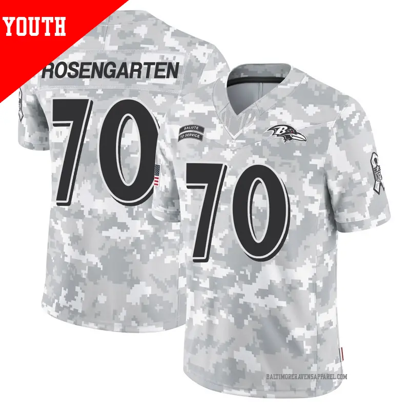 Youth ＃70 Roger Rosengarten Baltimore Ravens Limited Arctic Camo 2024 Salute to Service Jersey